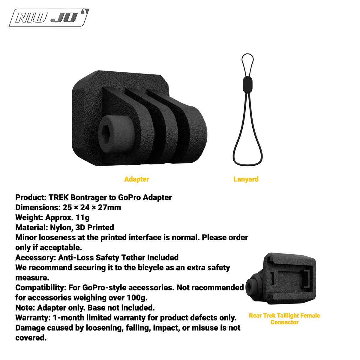 NIUJU Rear Light Adapter for TREK Bontrager Mount | Garmin Varia / Magene Compatible