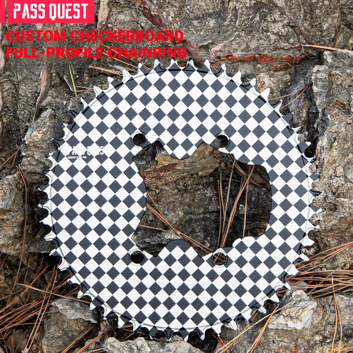 PASS QUEST Custom 110BCD Full-Profile Narrow-Wide Chainring | Checkerboard Devil Smile 1x Road Chainring
