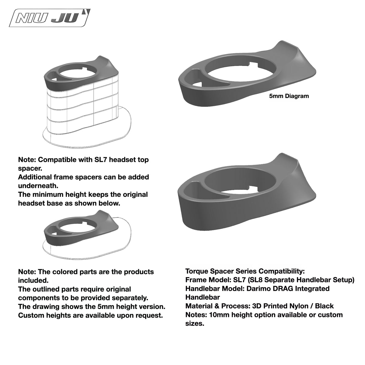 NIUJU DARIMO DRAG Integrated Headset Spacer – Custom Cockpit Spacer Solution