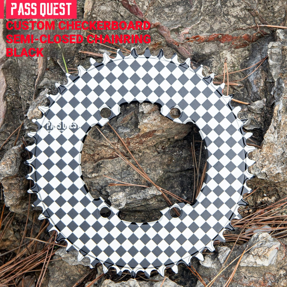 PASS QUEST Custom 110BCD Full-Profile Narrow-Wide Chainring | Checkerboard Devil Smile 1x Road Chainring