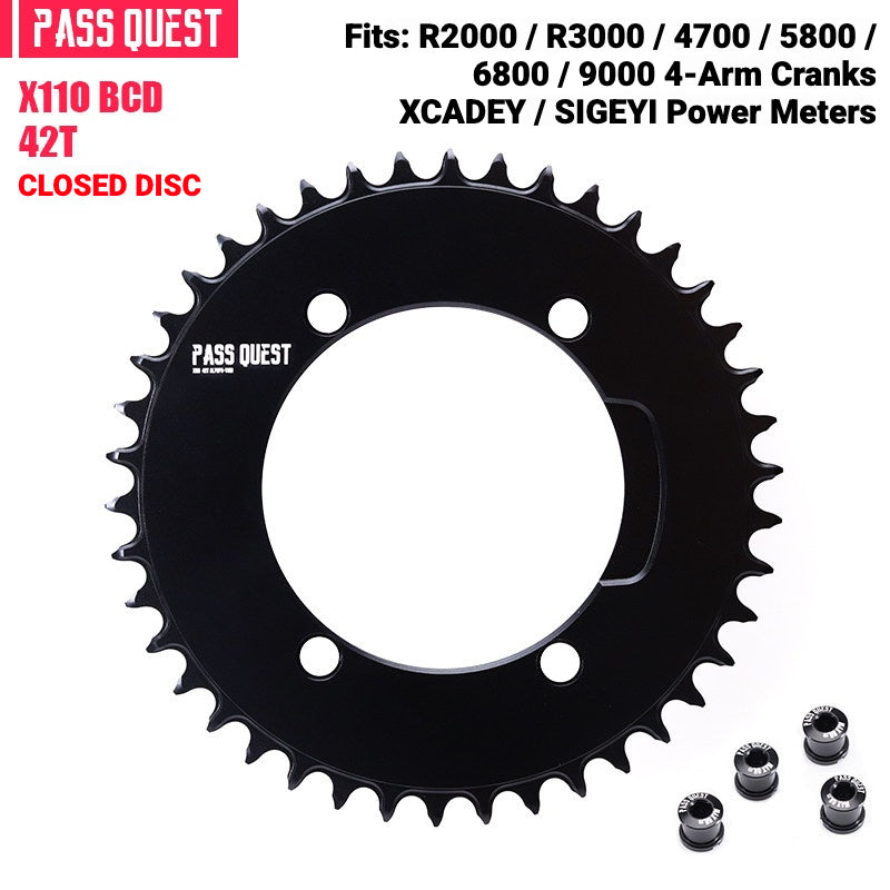 PASS QUEST X110BCD Narrow-Wide Chainring for Shimano 4-Arm Road Cranks | 36T–60T 1x