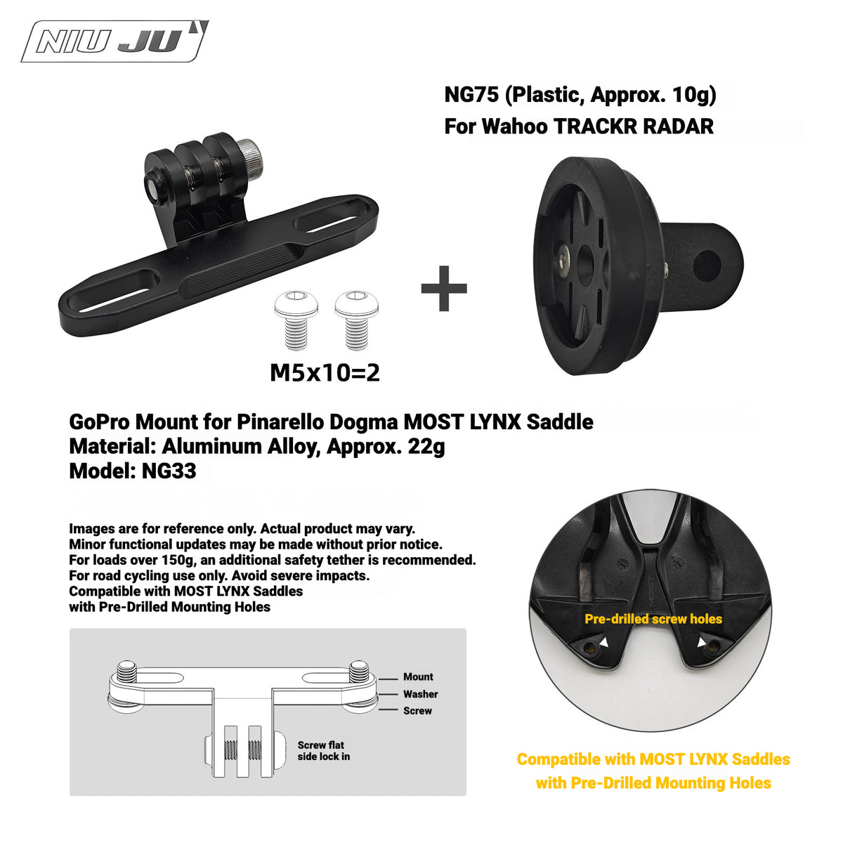 NIUJU Wahoo TRACKR RADAR Rear Light Saddle Mount | For Specialized Trek & More