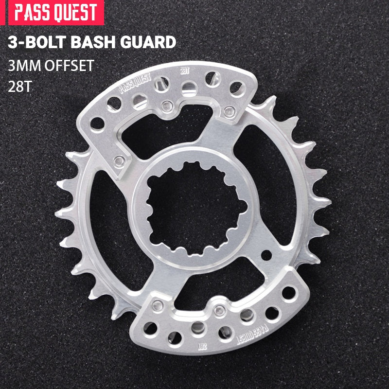 PASS QUEST SRAM DUB / GXP 3-Bolt Narrow-Wide Chainring with Bash Guard | 3mm Offset 30T–34T