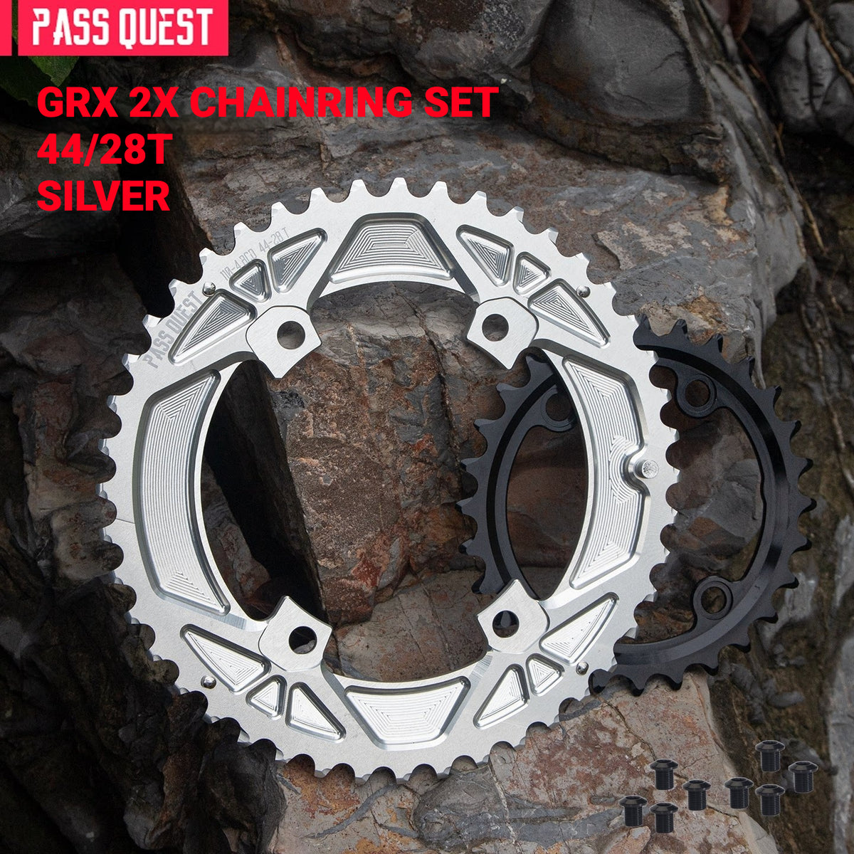 PASS QUEST 110/80BCD Chainring Set for Shimano GRX RX810 / RX820 | 2x 11/12-Speed 44/28T–52/36T