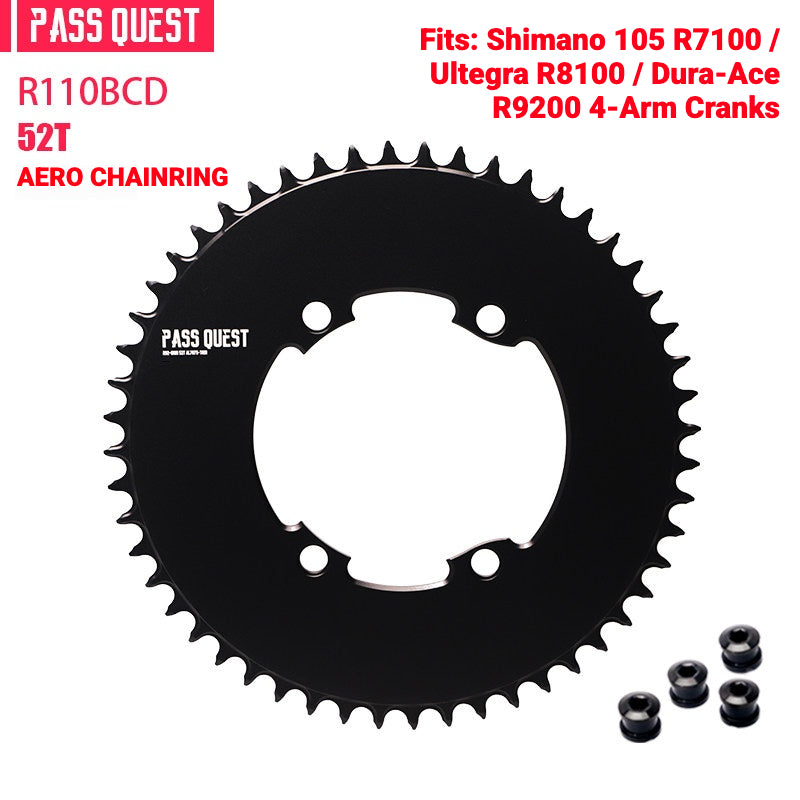 PASS QUEST 110BCD Narrow-Wide Chainring for Shimano R7100 / R8100 / R9200 | Full-Profile 44T–60T