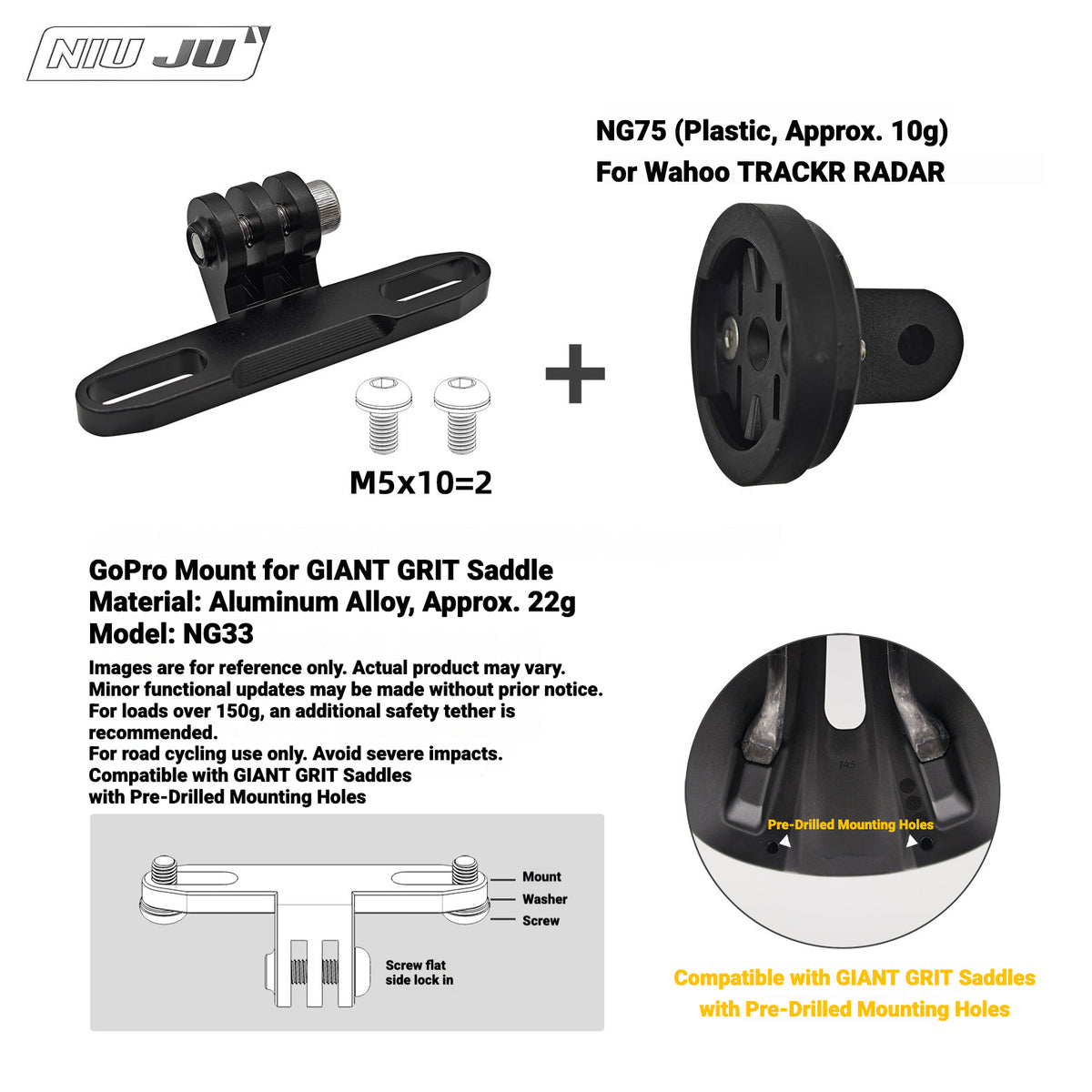 NIUJU Wahoo TRACKR RADAR Rear Light Saddle Mount | For Specialized Trek & More