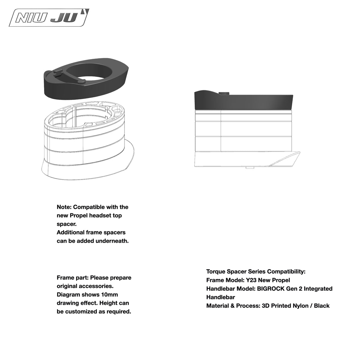 NIUJU Integrated Headset Spacer Kit – BIGROCK Gen 2 Integrated Handlebar Compatible