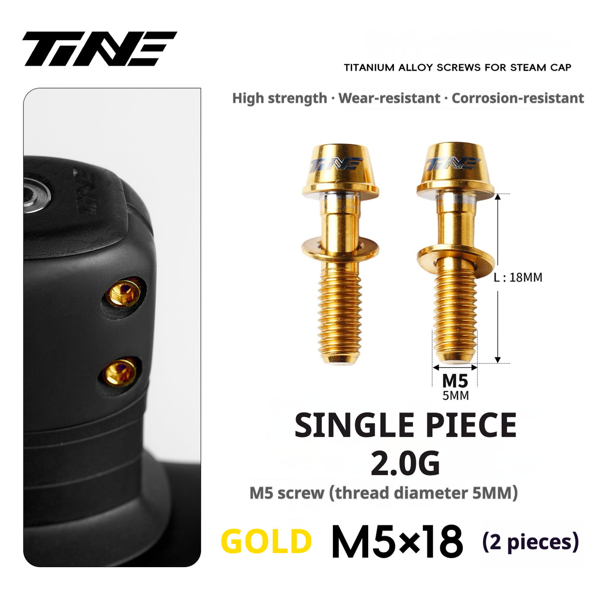 TiNE Titanium Stem Bolts M5×18 (Pair of 2) | Ultralight CNC Bolts for Stems & Integrated Handlebars