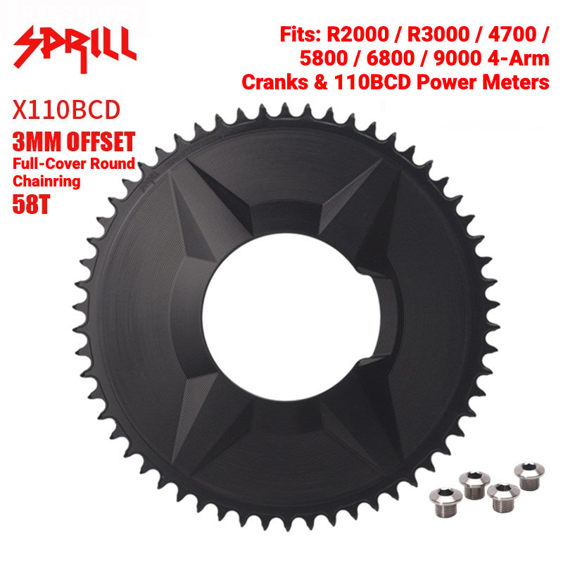 SPRILL X110 3-S 110BCD 4-Bolt Hidden-Bolt Narrow-Wide Chainring | 3mm Offset 46T–58T