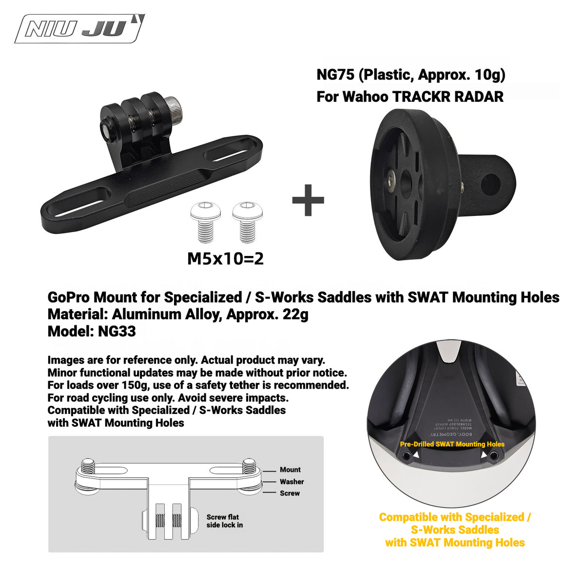 NIUJU Wahoo TRACKR RADAR Rear Light Saddle Mount | For Specialized Trek & More