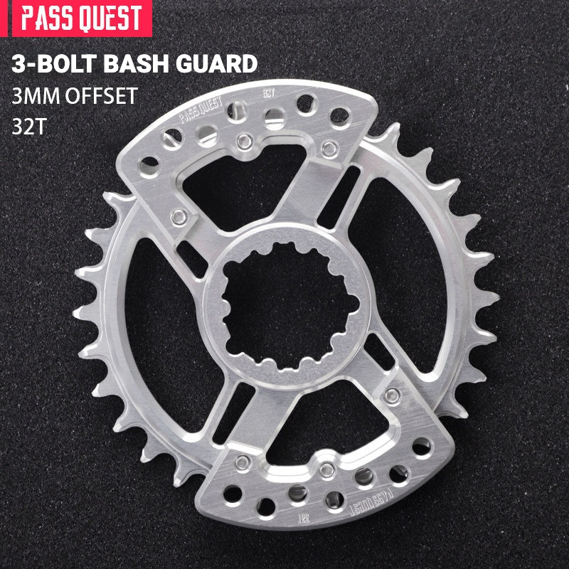 PASS QUEST SRAM DUB / GXP 3-Bolt Narrow-Wide Chainring with Bash Guard | 3mm Offset 30T–34T