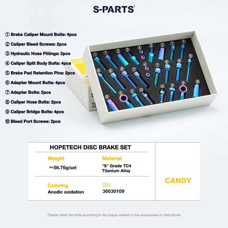 S-PARTS Titanium Brake Bolt Kit for HOPE V4 / TECH / RACE / TRAIL / ZONE | Ultra-Light MTB Brake Hardware