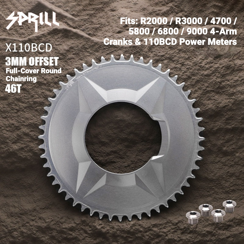 SPRILL X110 3-S 110BCD 4-Bolt Hidden-Bolt Narrow-Wide Chainring | 3mm Offset 46T–58T