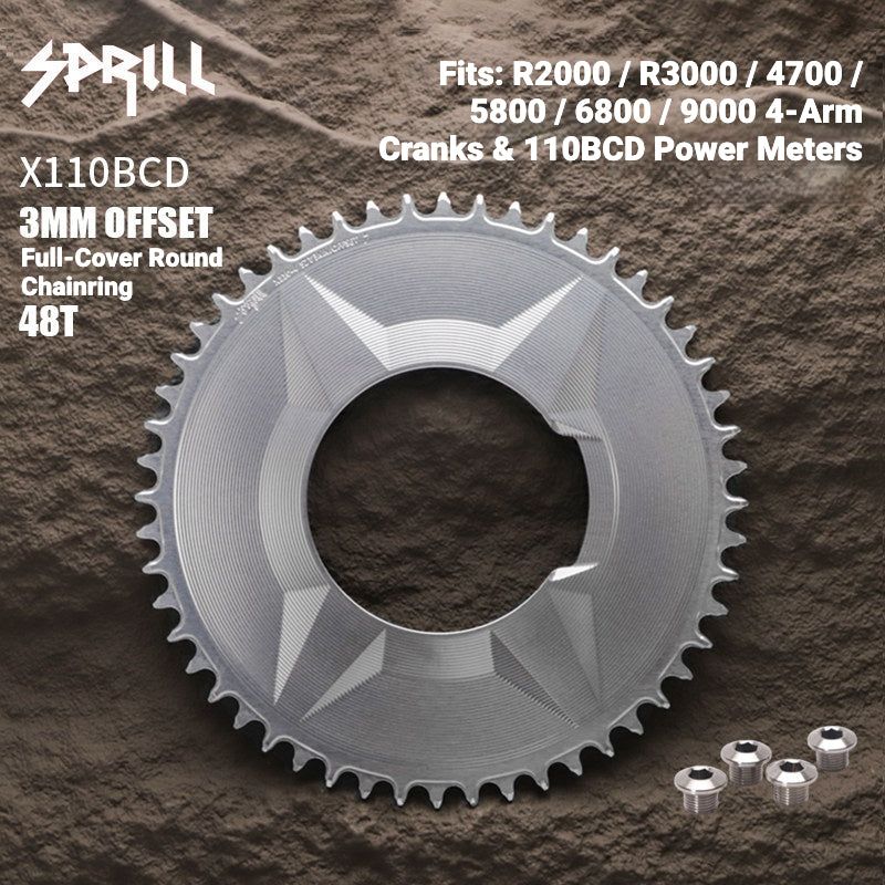 SPRILL X110 3-S 110BCD 4-Bolt Hidden-Bolt Narrow-Wide Chainring | 3mm Offset 46T–58T