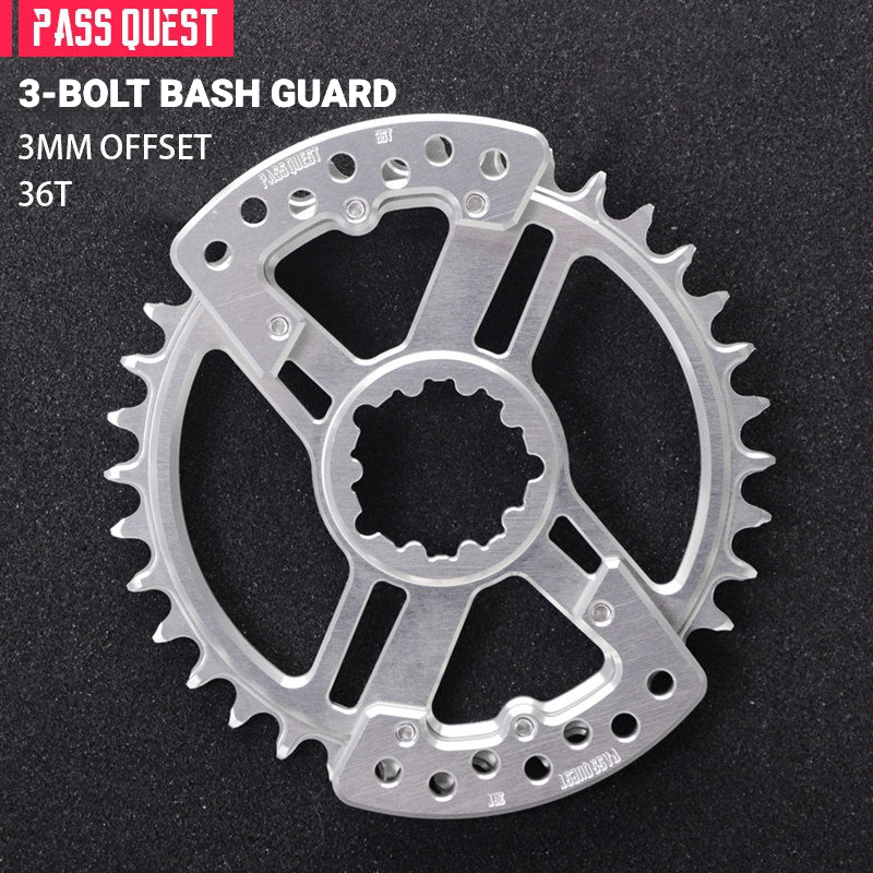 PASS QUEST SRAM DUB / GXP 3-Bolt Narrow-Wide Chainring with Bash Guard | 3mm Offset 30T–34T