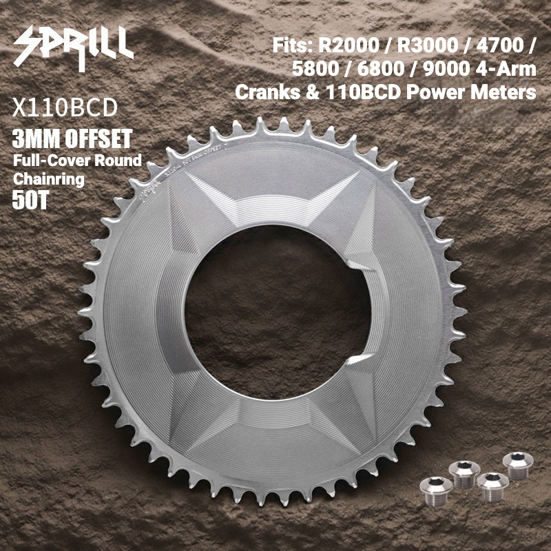 SPRILL X110 3-S 110BCD 4-Bolt Hidden-Bolt Narrow-Wide Chainring | 3mm Offset 46T–58T