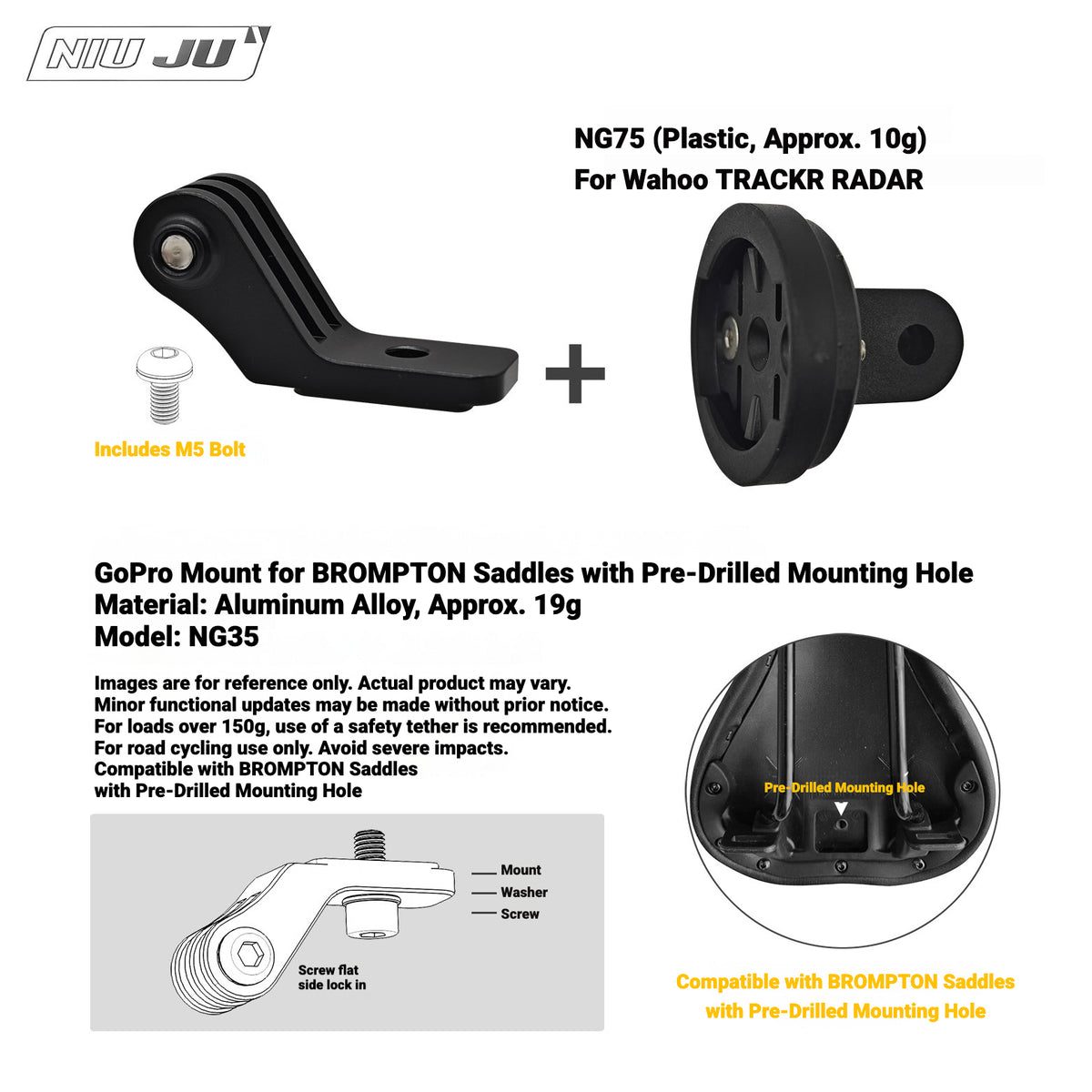 NIUJU Wahoo TRACKR RADAR Rear Light Saddle Mount | For Specialized Trek & More