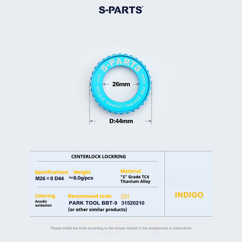 Anello di bloccaggio del rotore del disco Center Lock in lega di titanio S-PARTS