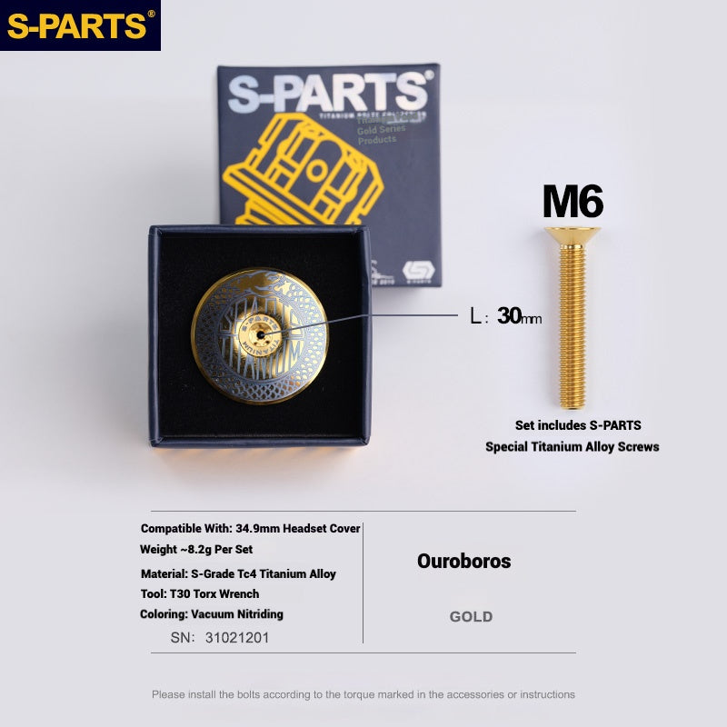 S-PARTS Titanium OD2 34.9 mm Laser Headset Cap|CNC Machined|Multiple Designs Available