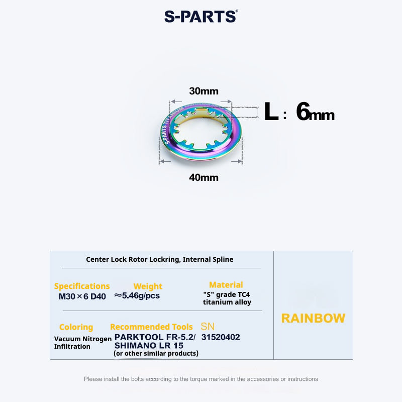Anello di bloccaggio del rotore del disco Center Lock in lega di titanio S-PARTS