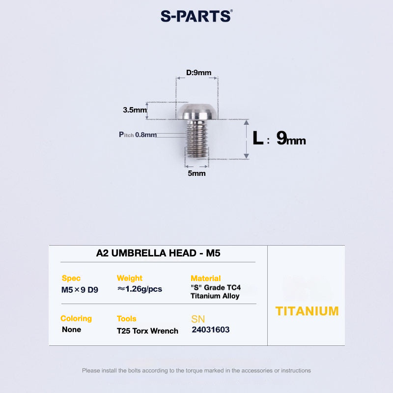 S-PARTS A2 Titanium UMBRELLA HEAD M5 x 8–34mm – TC4 Titanium Bike Hardware
