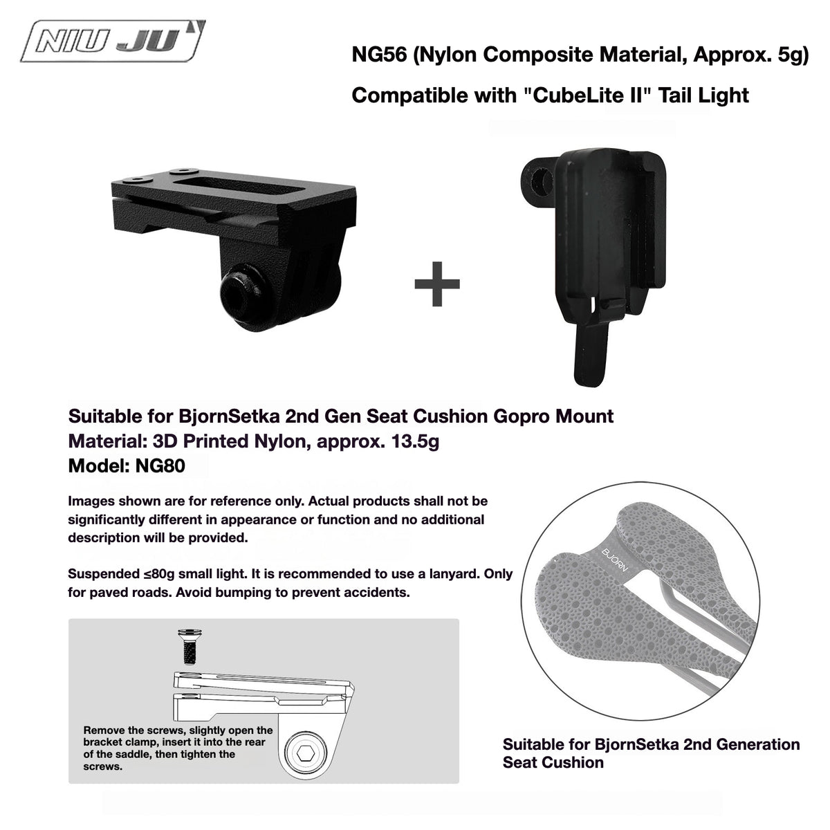 NIUJU Torque Saddle Mount for Bjorn Setka Gen 2 Saddle | GoPro Tail Light & Race Number Holder