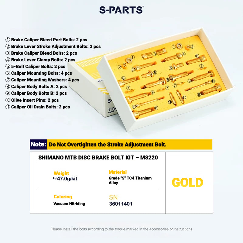 S-PARTS TC4 Titanium Bolt Kit for Shimano Deore XT M8200 / M8220 | MTB Disc Brake & Component Screws