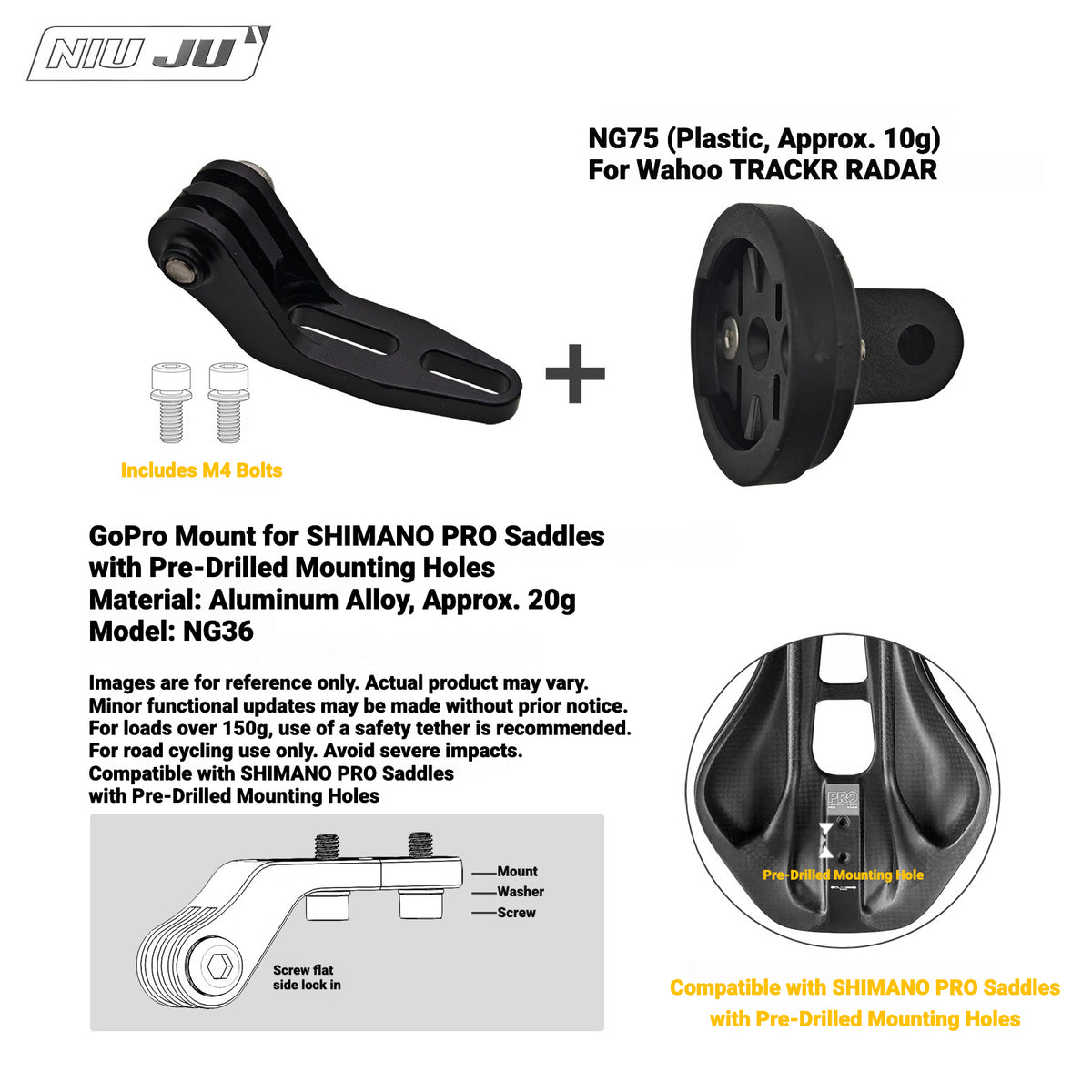 NIUJU Wahoo TRACKR RADAR Rear Light Saddle Mount | For Specialized Trek & More