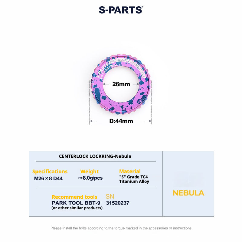 Anello di bloccaggio del rotore del disco Center Lock in lega di titanio S-PARTS