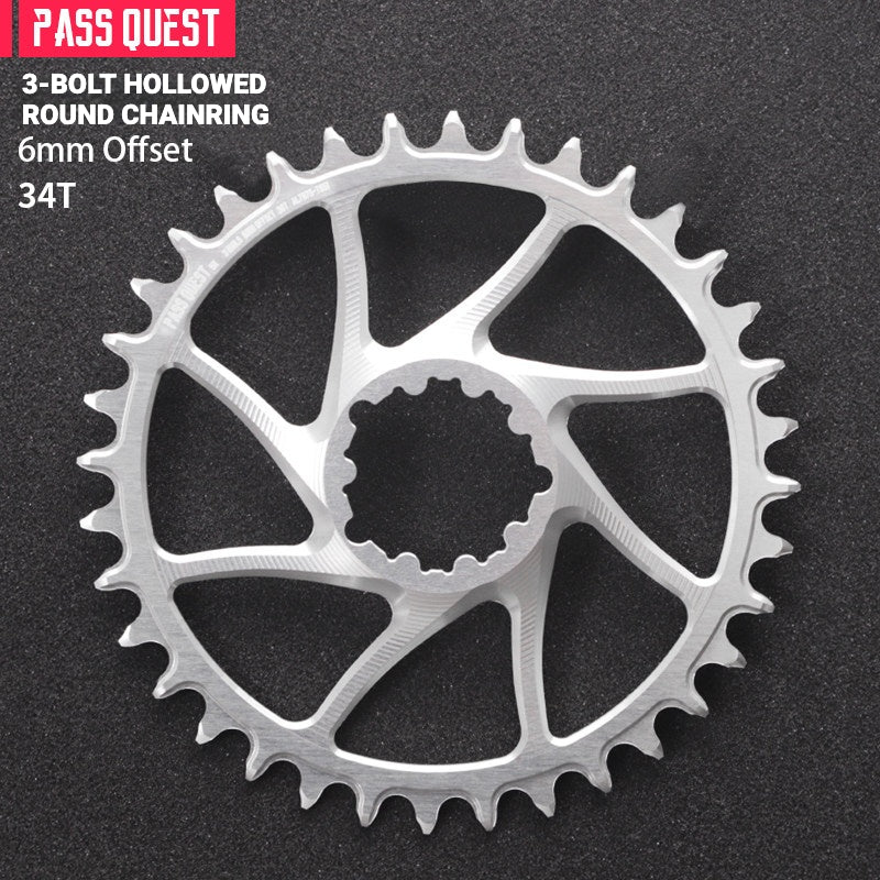 PASS QUEST DUB / GXP 3-Bolt Direct Mount Narrow-Wide MTB Chainring | 6mm Offset 28T–46T