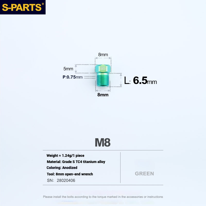 Болты для гидравлических шлангов S-PARTS Titanium для горных и шоссейных велосипедов | Совместимы с системами Shimano XTR/Ultegra/Dura-Ace и SRAM Road | Винты для масляных шлангов M8
