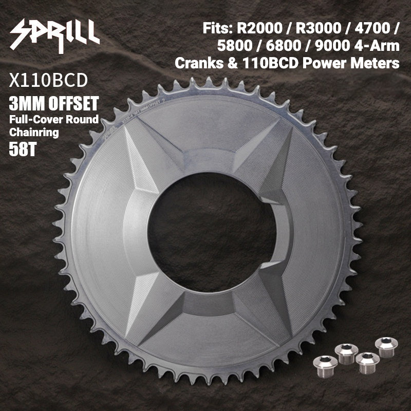 SPRILL X110 3-S 110BCD 4-Bolt Hidden-Bolt Narrow-Wide Chainring | 3mm Offset 46T–58T