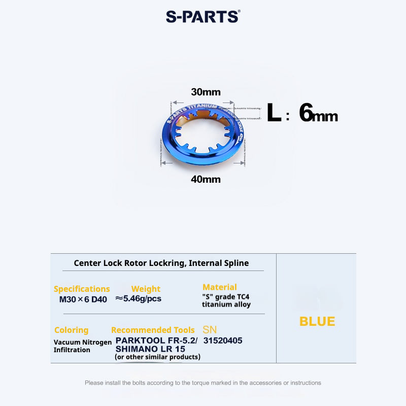 Anello di bloccaggio del rotore del disco Center Lock in lega di titanio S-PARTS