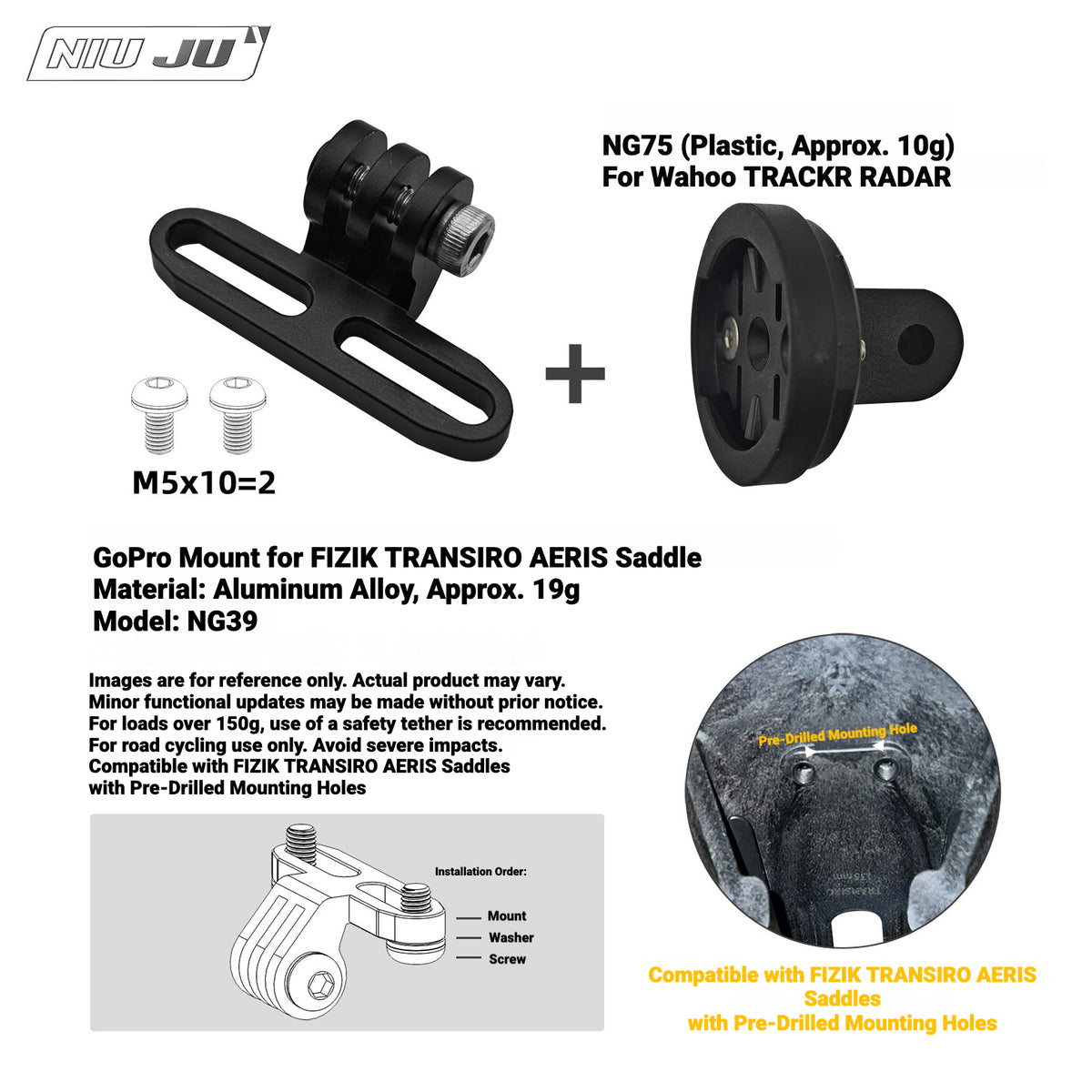 NIUJU Wahoo TRACKR RADAR Rear Light Saddle Mount | For Specialized Trek & More
