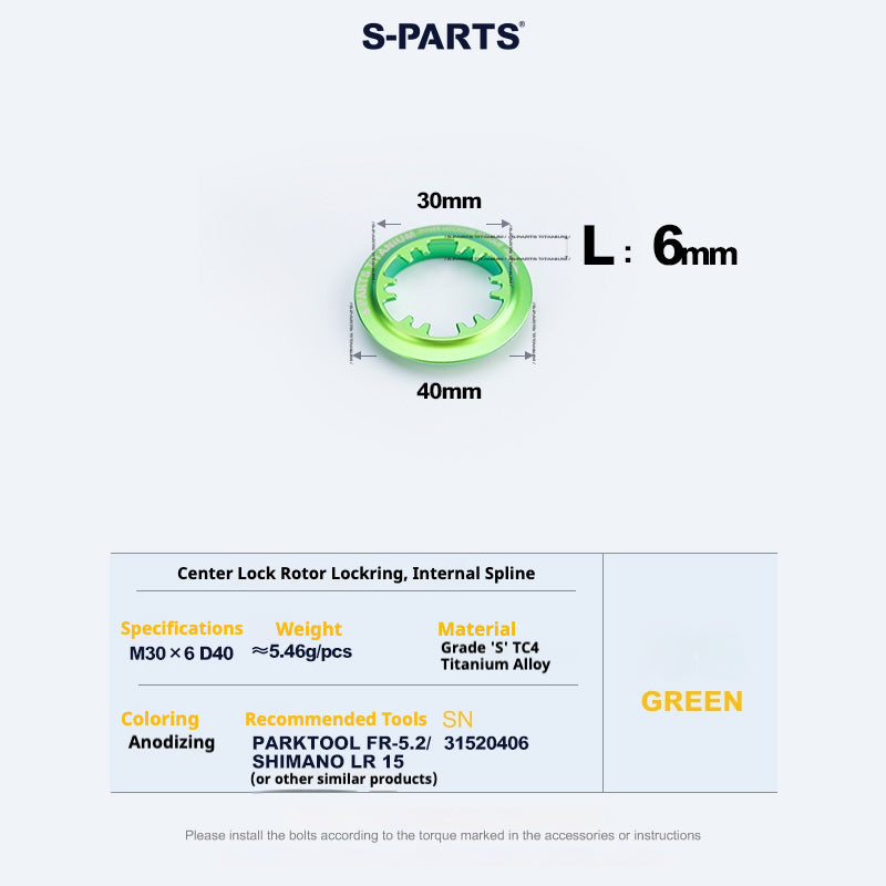 Anello di bloccaggio del rotore del disco Center Lock in lega di titanio S-PARTS