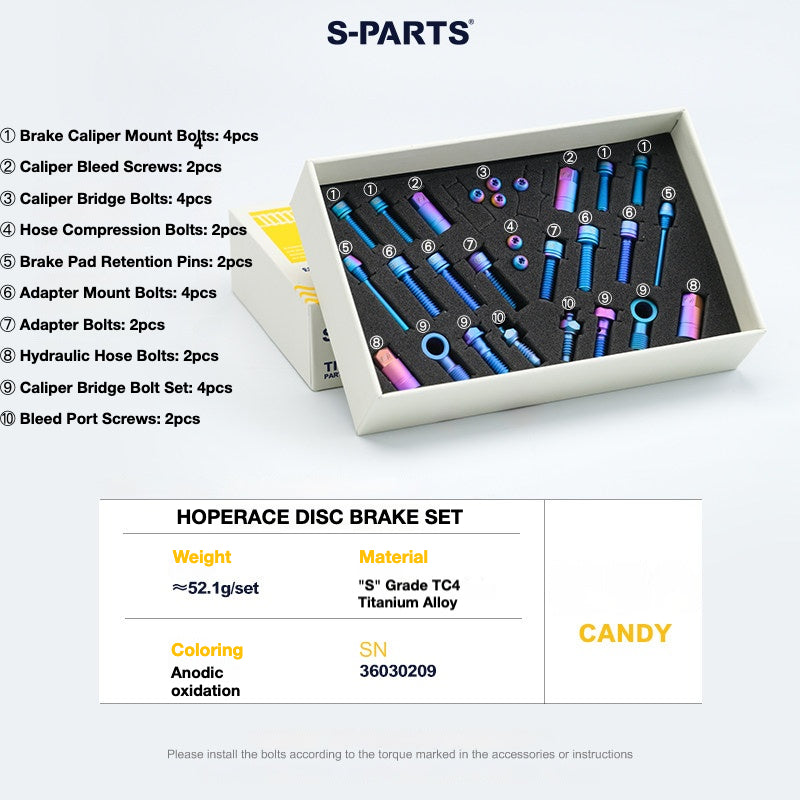 S-PARTS Titanium Brake Bolt Kit for HOPE V4 / TECH / RACE / TRAIL / ZONE | Ultra-Light MTB Brake Hardware