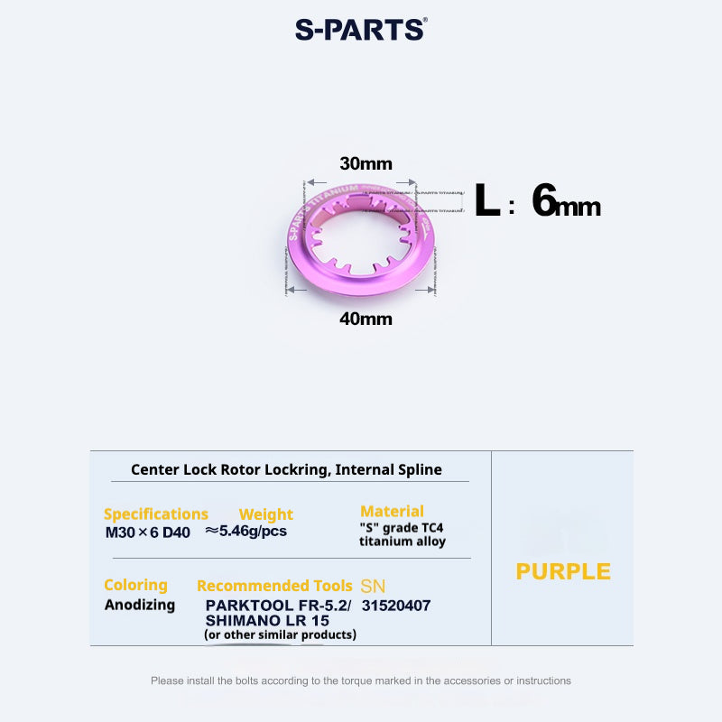 Anello di bloccaggio del rotore del disco Center Lock in lega di titanio S-PARTS