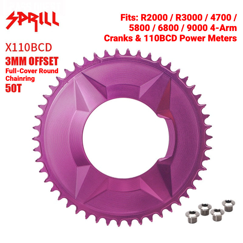 SPRILL X110 3-S 110BCD 4-Bolt Hidden-Bolt Narrow-Wide Chainring | 3mm Offset 46T–58T