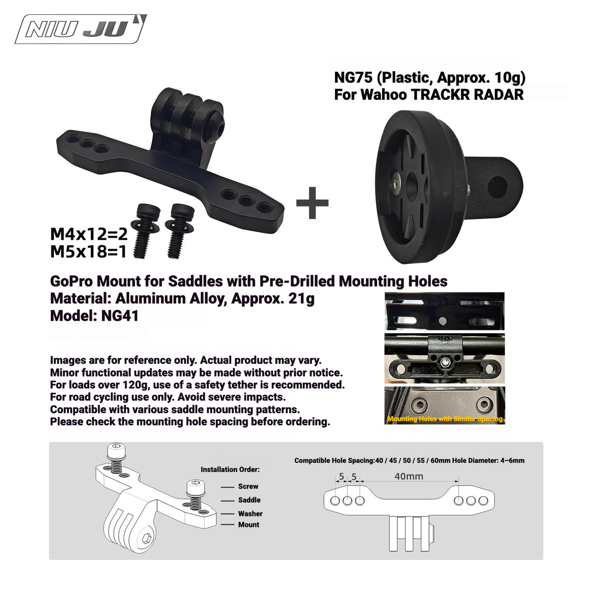 NIUJU Wahoo TRACKR RADAR Rear Light Saddle Mount | For Specialized Trek & More