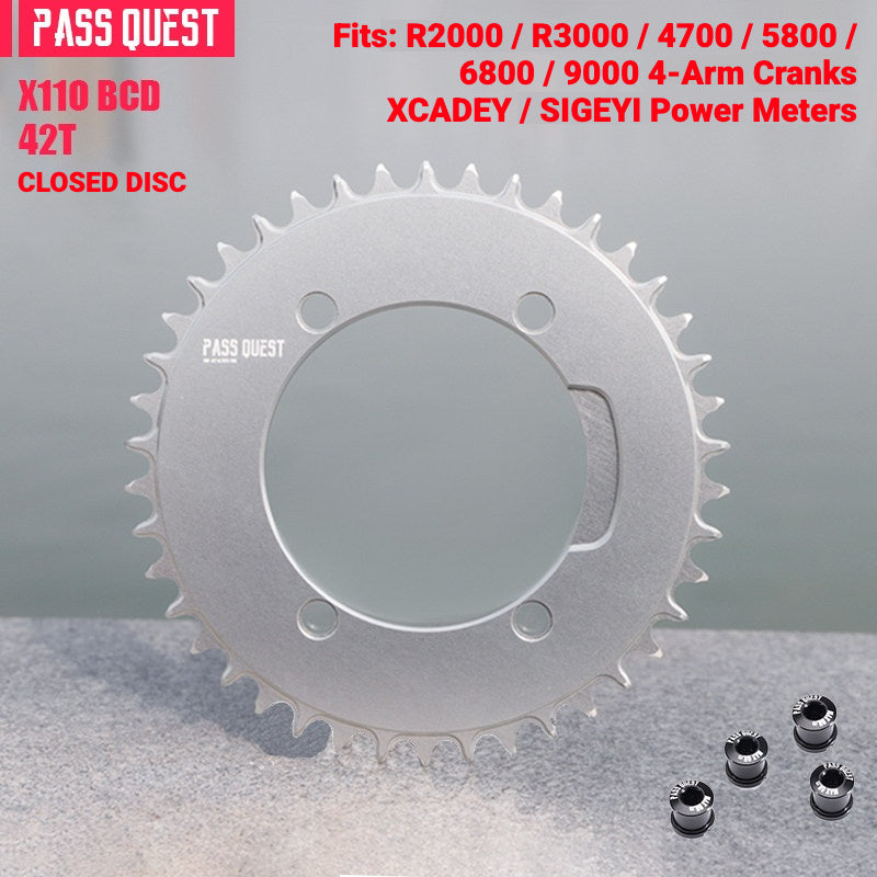 PASS QUEST X110BCD Narrow-Wide Chainring for Shimano 4-Arm Road Cranks | 36T–60T 1x