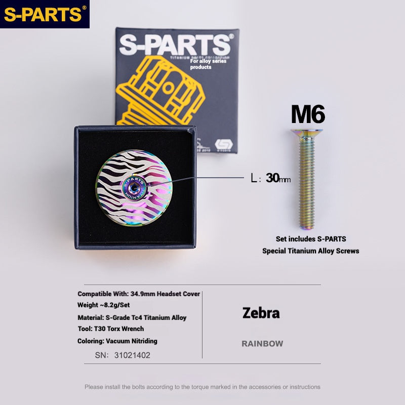 S-PARTS Titanium OD2 34.9 mm Laser Headset Cap|CNC Machined|Multiple Designs Available