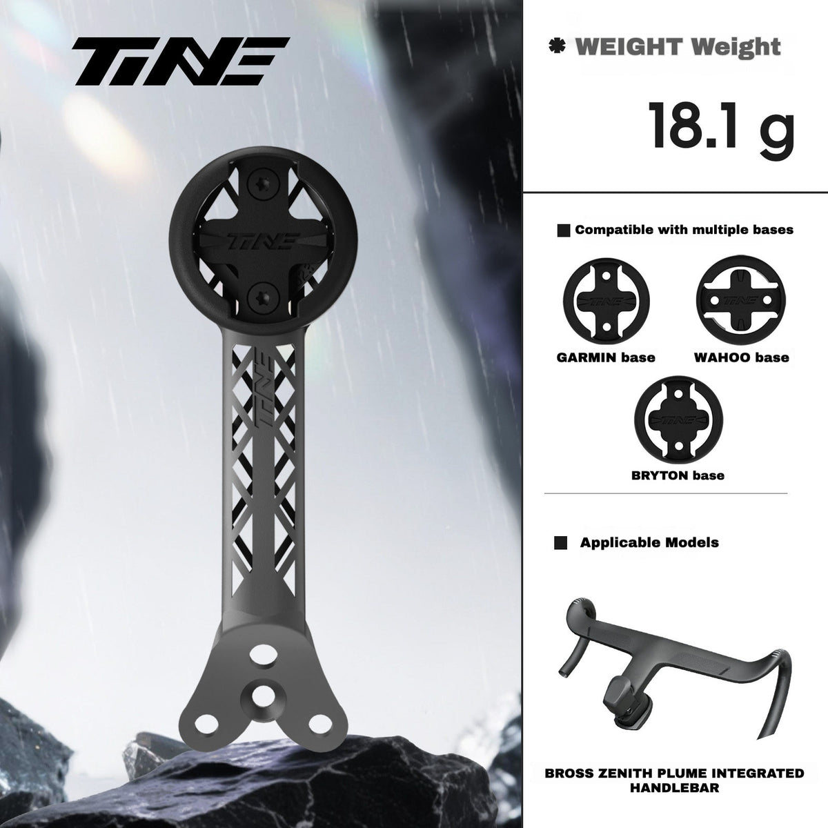 TiNE Titanium Computer Mount for BROSS ZENITH PLUME Integrated Handlebar | Garmin Wahoo Bryton GPS Mount
