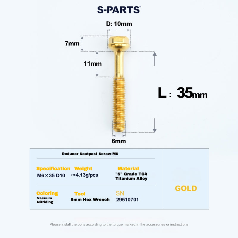 S-PARTS M6 티타늄 시트포스트 스텝다운 볼트 및 너트 키트 – 다양한 길이 및 색상