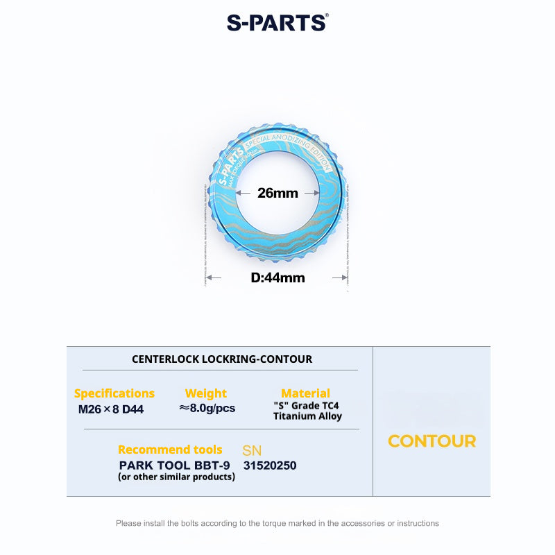 Anello di bloccaggio del rotore del disco Center Lock in lega di titanio S-PARTS