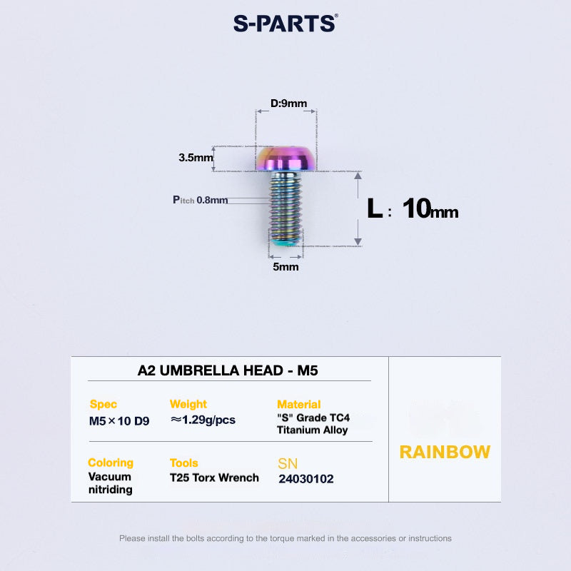 S-PARTS A2 Titanium UMBRELLA HEAD M5 x 8–34mm – TC4 Titanium Bike Hardware