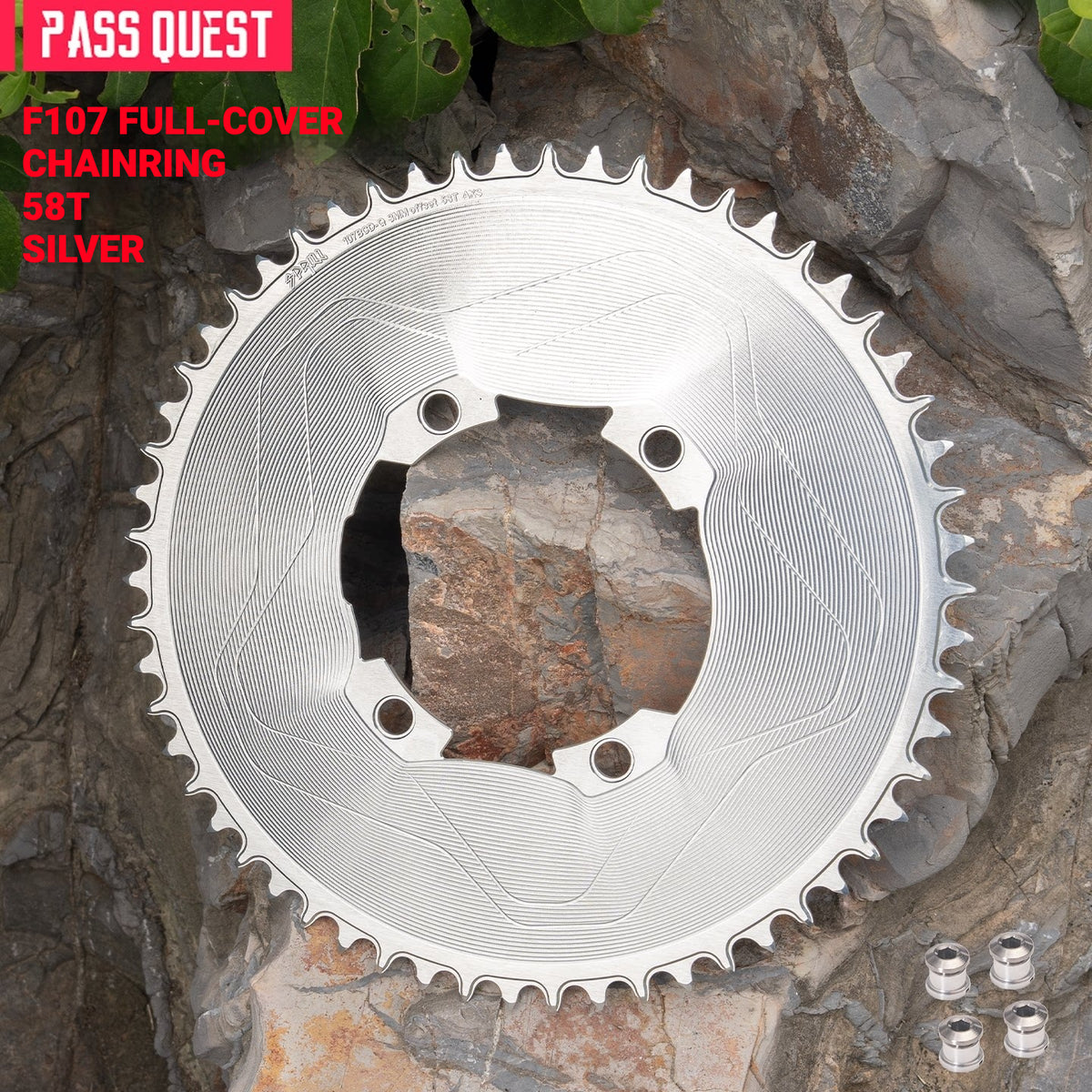 PASS QUEST 107 BCD Narrow-Wide Aero Chainring for Quarq D1 Power Meter | SRAM AXS 12-Speed | 40T–60T