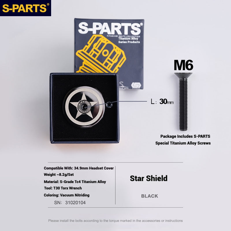 S-PARTS Titanium OD2 34.9 mm Laser Headset Cap|CNC Machined|Multiple Designs Available