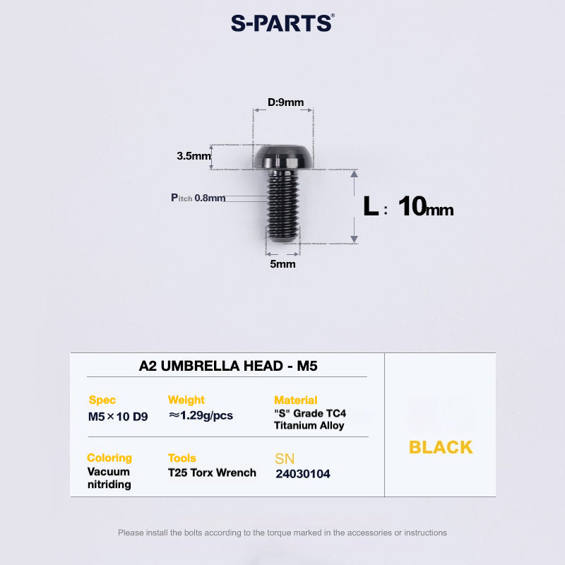 S-PARTS A2 Titanium UMBRELLA HEAD M5 x 8–34mm – TC4 Titanium Bike Hardware