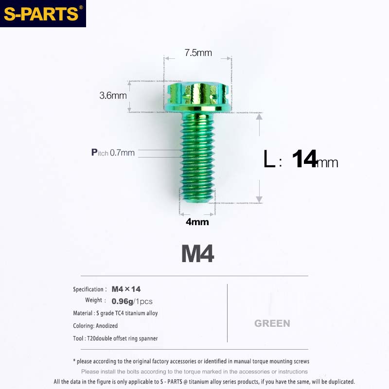 S-PARTS A3 Gold M4 Aleación de titanio Piezas estándar Tornillo para vehículo eléctrico Motocicleta Coche