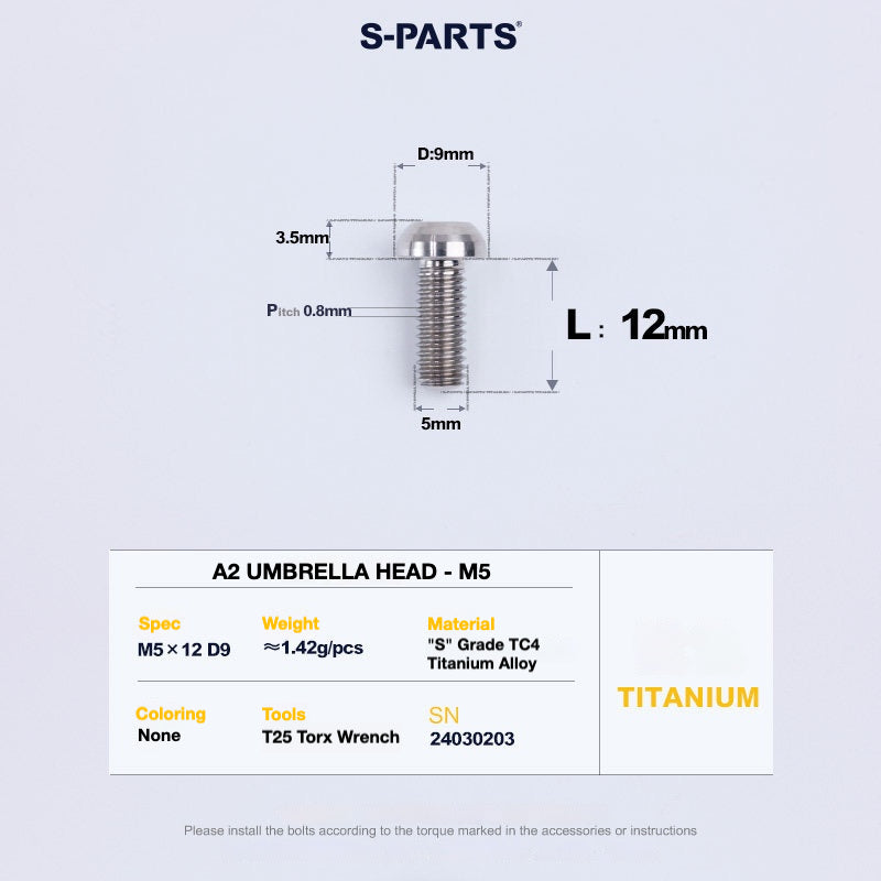 S-PARTS A2 Titanium UMBRELLA HEAD M5 x 8–34mm – TC4 Titanium Bike Hardware